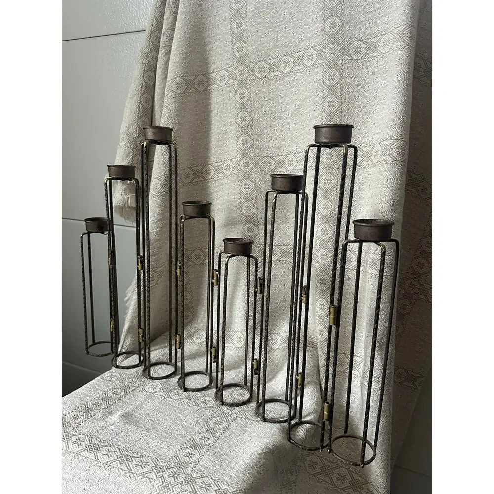 Vintage Brutalist Folding Wrought Iron Candelabra 8 Arm Tea Light Candle Holder